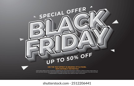 Vector 3d text effect black friday in monochrome style