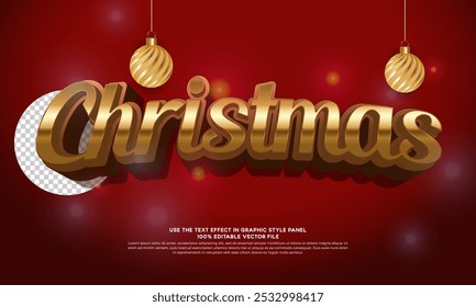 Vector 3d text effect christmas with red color background