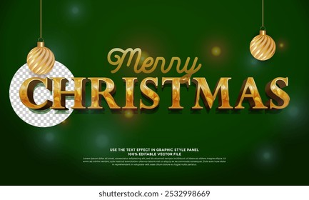 Vector 3D efecto de texto Navidad con oro en las letras y un fondo verde