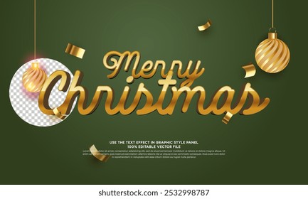 Vector Efecto de texto 3D Navidad con un estilo de color lujoso en las letras sobre un fondo verde