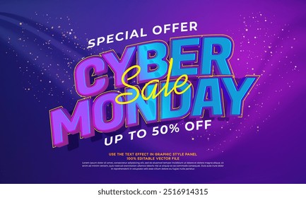 Vector 3d text effect cyber monday for sale banner
