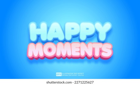 Vector 3d text effect font editable text effect happy moments