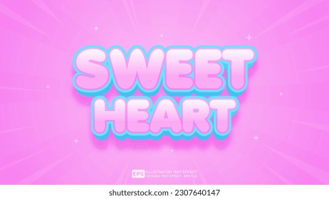 Vector vector 3d text sweet heart editable text effect font.