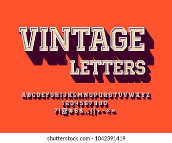 Vektor 3D strukturierte Vintage Letters. Retro-Alphabet-Set, Zahlen und Symbole