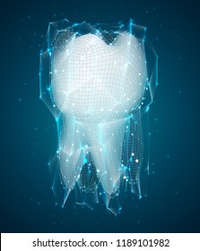 vector 3d tooth for dental medicine. on a blue background