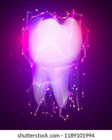 vector 3d tooth for dental medicine. on a pink background