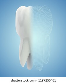 vector 3d tooth for dental medicine. on a blue background