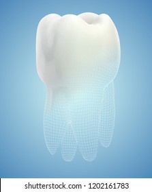 vector 3d tooth for dental medicine. on a blue background