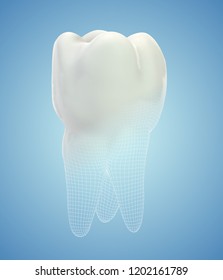 vector 3d tooth for dental medicine. on a blue background