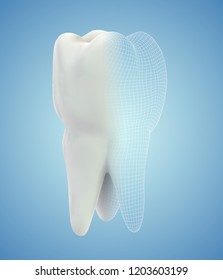 vector 3d tooth for dental medicine. on a blue background