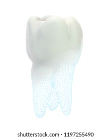 vector 3d tooth for dental medicine.volume polygonal mesh, printing on a 3D printer. isolated on a white background