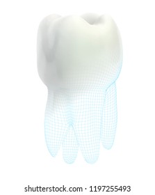 vector 3d tooth for dental medicine.volume polygonal mesh, printing on a 3D printer. isolated on a white background