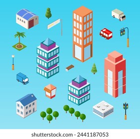 Vector 3d top view block dormitory area. Isometric map, landscape city, building skyscraper,  parks, cafe, landmarks