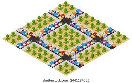 Vector 3d top view block dormitory area. Isometric map, landscape city, building skyscraper,  parks, cafe, landmarks