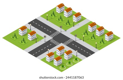 Vector 3d top view block dormitory area. Isometric map, landscape city, building skyscraper,  parks, cafe, landmarks