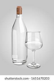Frasco Transparente Vector 3D Con Vidrio Lleno De Ilustración De Agua Pura