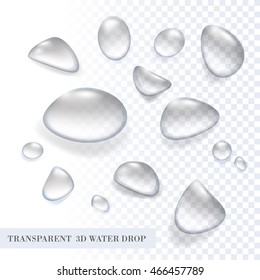 Vector 3D transparent pure aqua water drop set