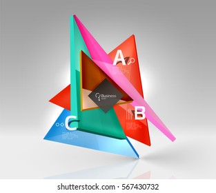 Vector 3d triangle abstract background, glass geometry shapes