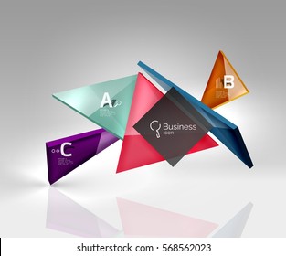 Vector 3d triangle abstract background, glass geometry shapes
