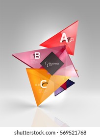 Vector 3d triangle abstract background, glass geometry shapes