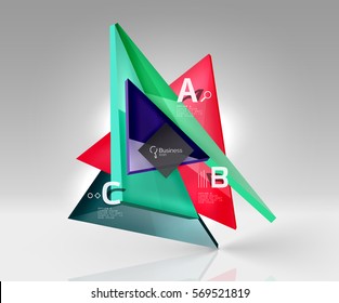 Vector 3d triangle abstract background, glass geometry shapes