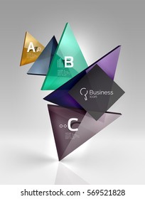 Vector 3d triangle abstract background, glass geometry shapes