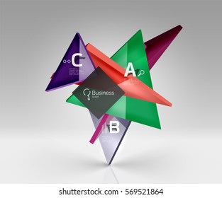 Vector 3d triangle abstract background, glass geometry shapes