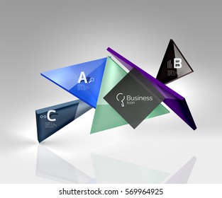 Vector 3d triangle abstract background, glass geometry shapes