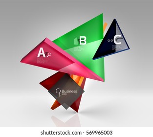 Vector 3d triangle abstract background, glass geometry shapes