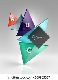 Vector 3d triangle abstract background, glass geometry shapes