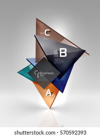 Vector 3d triangle abstract background, glass geometry shapes