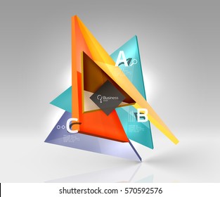Vector 3d triangle abstract background, glass geometry shapes