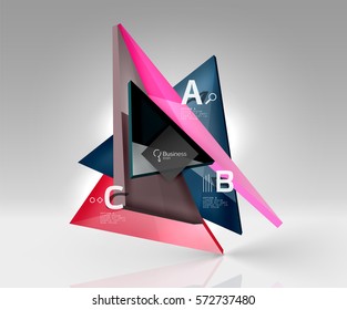 Vector 3d triangle abstract background, glass geometry shapes