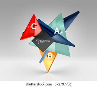 Vector 3d triangle abstract background, glass geometry shapes