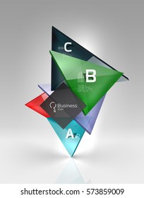 Vector 3d triangle abstract background, glass geometry shapes