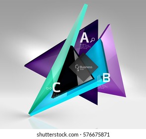 Vector 3d triangle abstract background, glass geometry shapes
