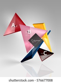 Vector 3d triangle abstract background, glass geometry shapes