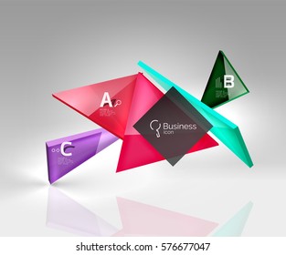 Vector 3d triangle abstract background, glass geometry shapes