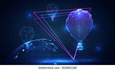 vector 3d from triangular polygons on a blue background