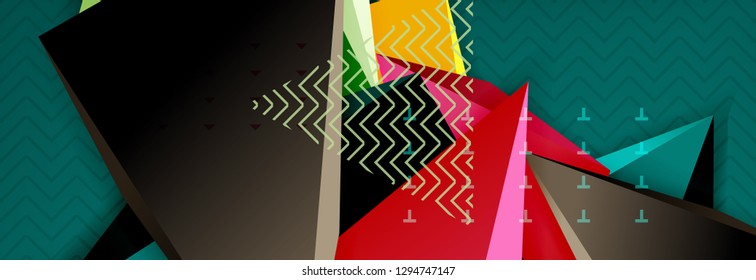 Vector 3d triangular shapes abstract background, origami futuristic template with lines, minimal triangle design