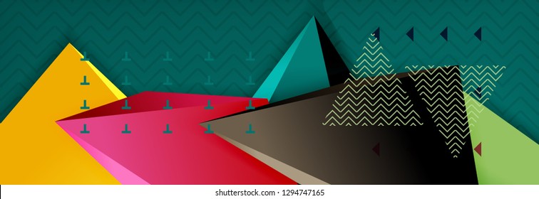 Vector 3d triangular shapes abstract background, origami futuristic template with lines, minimal triangle design