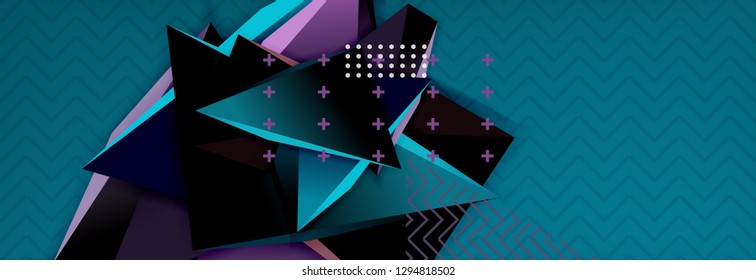 Vector 3d triangular shapes abstract background, origami futuristic template with lines, minimal triangle design