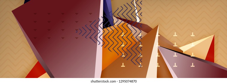 Vetor 3d formas triangulares fundo abstrato, origami modelo futurista com linhas, design triangular mínimo