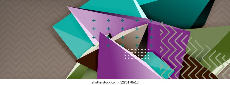 Vector 3d triangular shapes abstract background, origami futuristic template with lines, minimal triangle design
