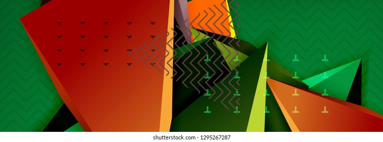 Vector 3d triangular shapes abstract background, origami futuristic template with lines, minimal triangle design