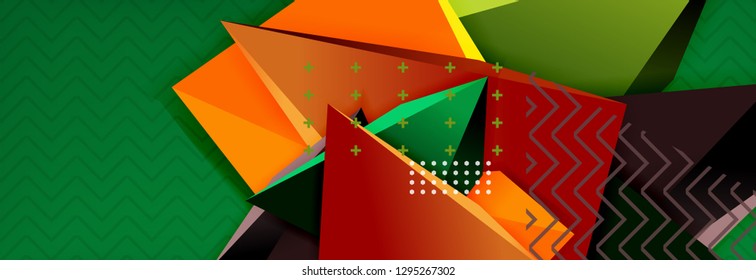Vector 3d triangular shapes abstract background, origami futuristic template with lines, minimal triangle design