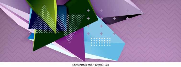Vector 3d triangular shapes abstract background, origami futuristic template with lines, minimal triangle design