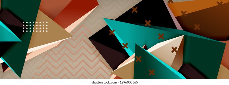 Vector 3d triangular shapes abstract background, origami futuristic template with lines, minimal triangle design