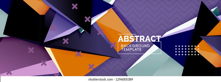 Vector 3d triangular shapes abstract background, origami futuristic template with lines, minimal triangle design