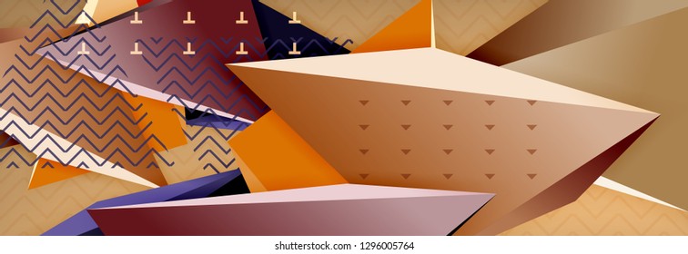Vector 3d triangular shapes abstract background, origami futuristic template with lines, minimal triangle design